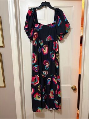 CROSBY by Mollie Burch Black Multi-Color Puff Sleeve Maxi Dress